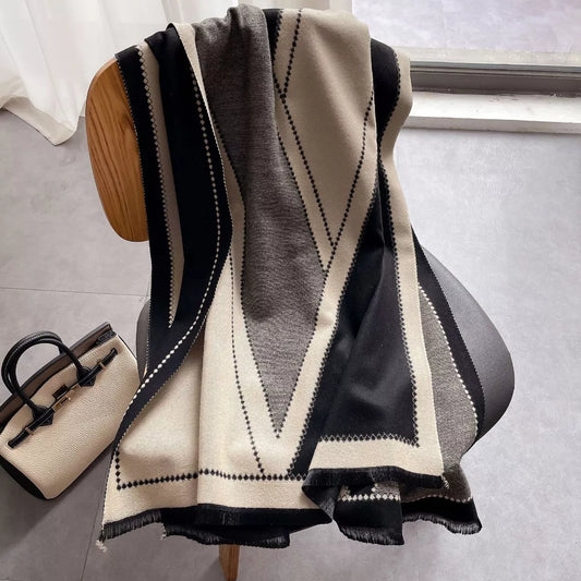 Raw Hem Contrast Scarf - Black - View 1