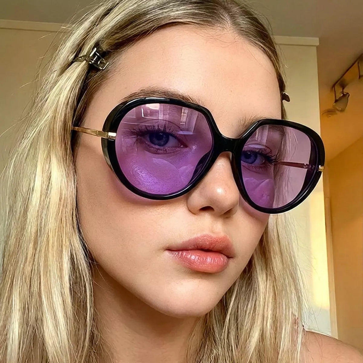 Oversized Tinted Lenses Sunglasses - Heliotrope Purple - View 3