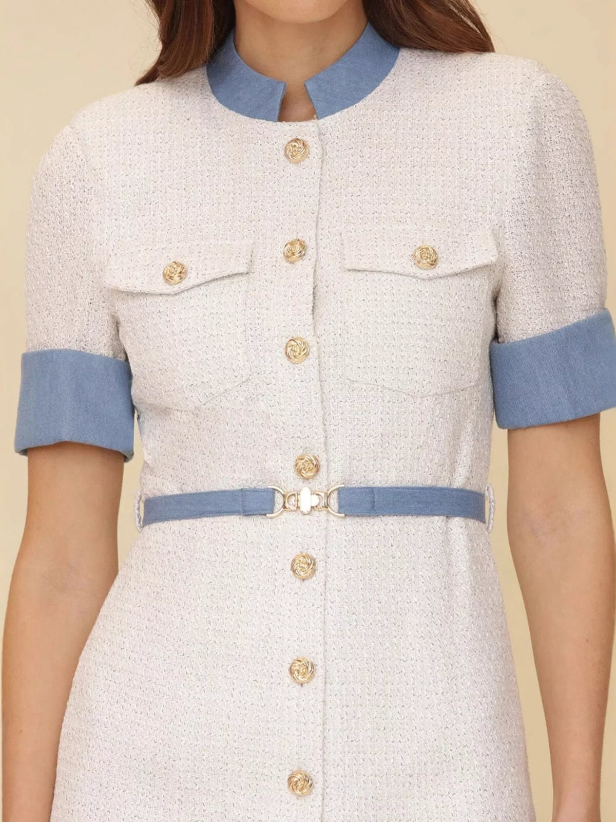 Contrast Button Front Mini Dress - White - View 2
