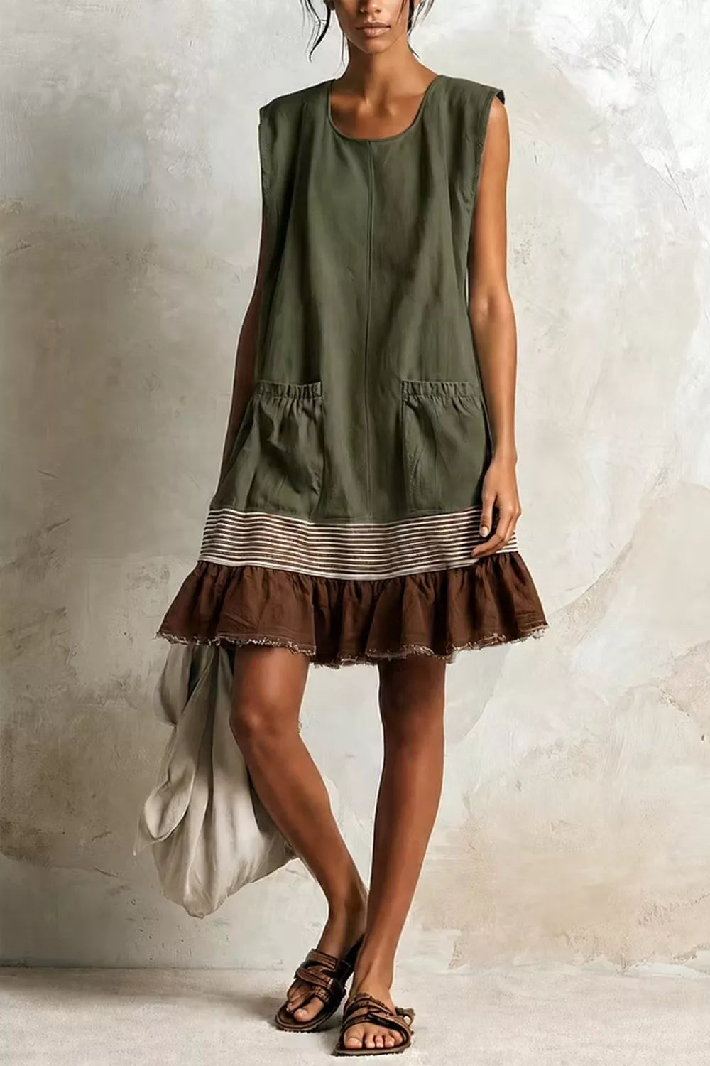 Full Size Ruffled Hem Sleeveless Mini Dress Plus Size - Army Green - View 1