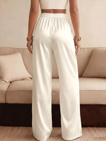 Lace Waist Wide Leg Pants - Beige - View 6