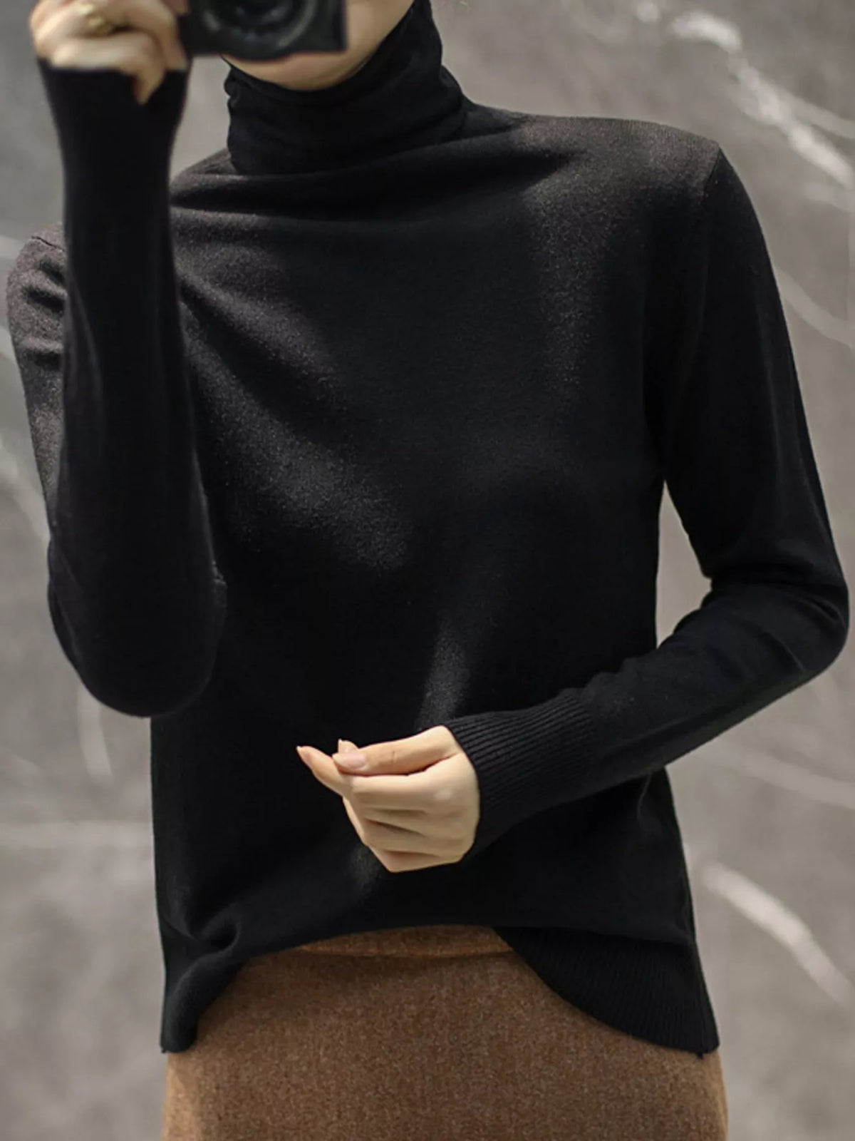 Full Size Slim-Fit Turtleneck Knit Top Plus Size - Black - View 11