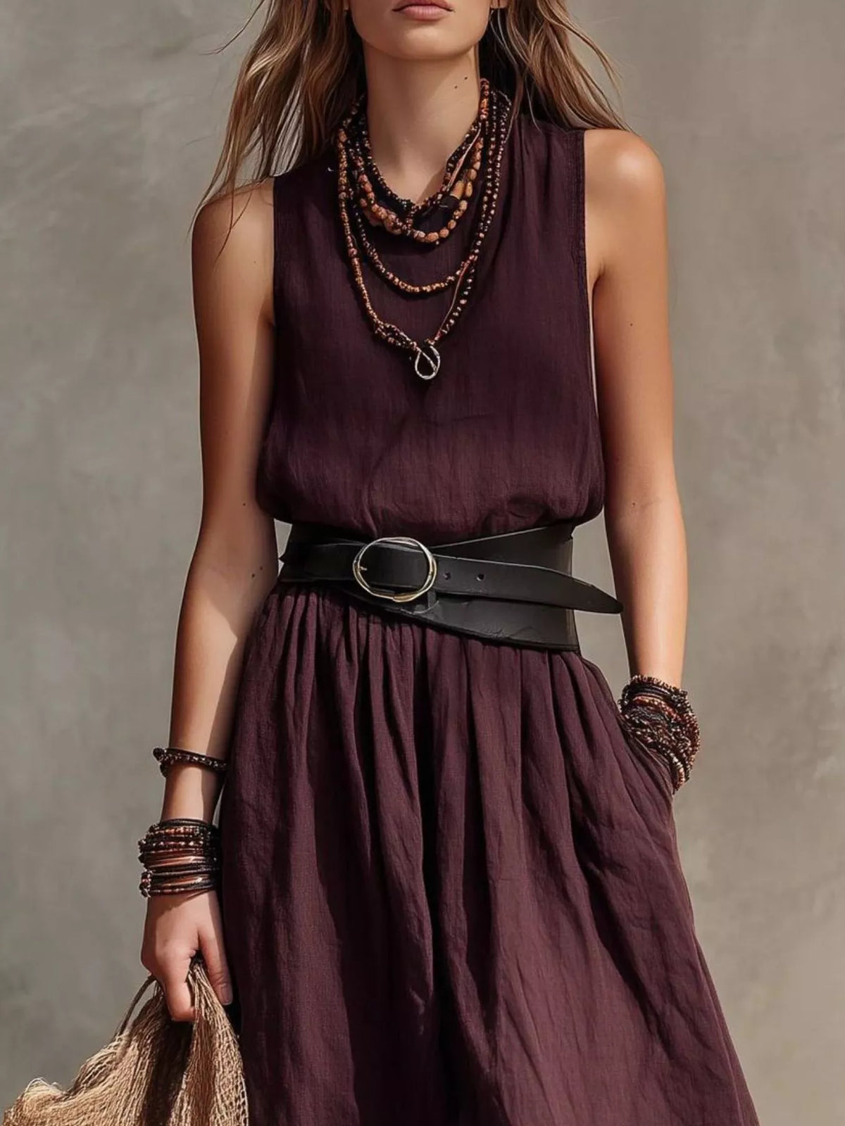 Full Size Round Neck Sleeveless Maxi Dress Plus Size - Rust - View 2