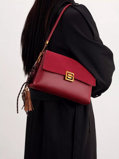 Gold-Tone Hardware Crossbody Bag - Wine Red - View 6