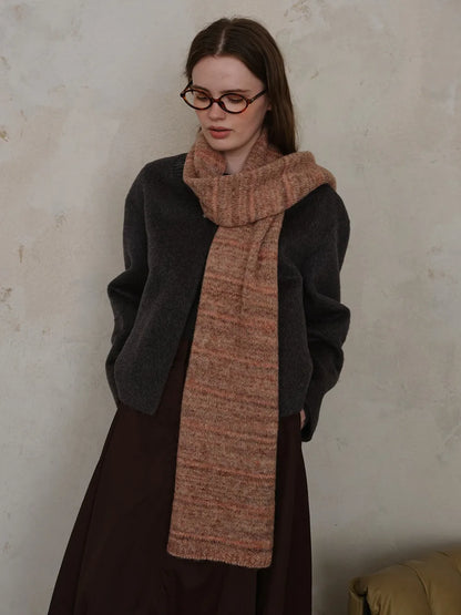 Striped Detail Knit Scarf - Terracotta - View 2
