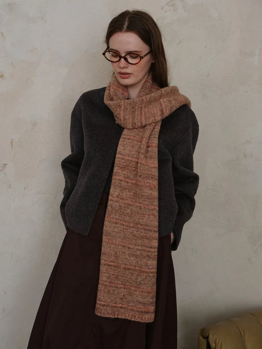 Striped Detail Knit Scarf - Terracotta - View 2