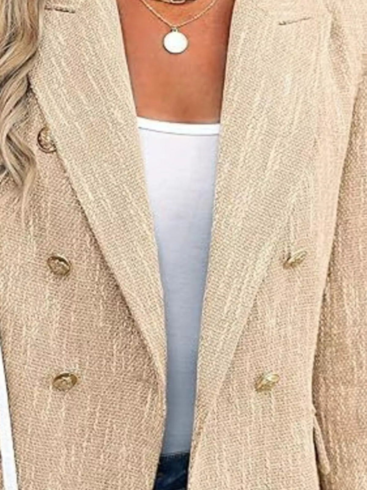 Double-Breasted Lapel Collar Blazer - Khaki - View 11
