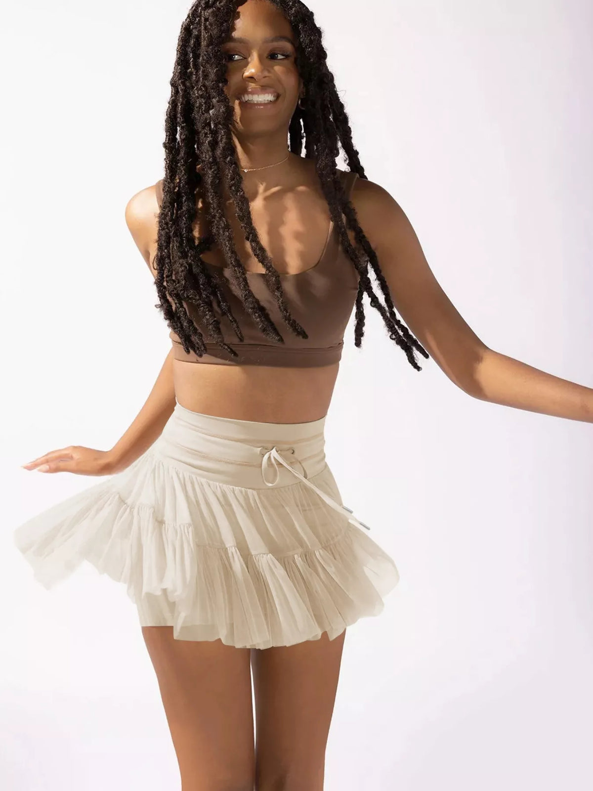 Tiered Skort with Drawstring - Dust Storm - View 12