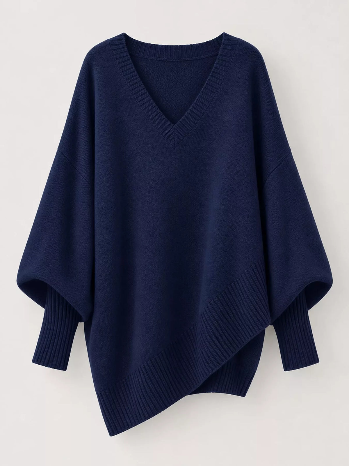 Full Size V-Neck Oversized Batwing Sleeve Sweater Plus Size - Navy - View 19