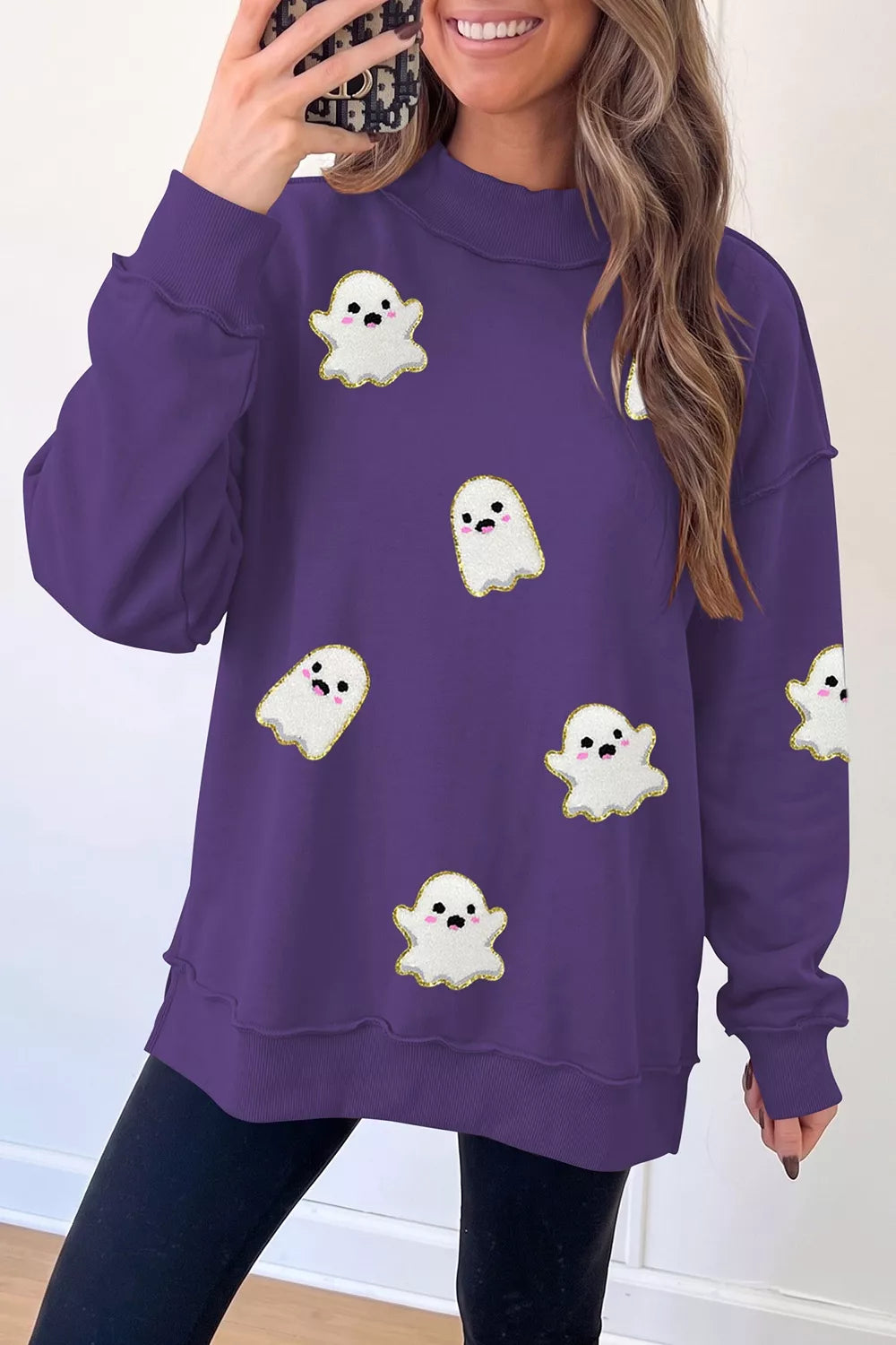 Halloween Ghost Mock Neck Tunic Sweatshirt - All Colors - View 1