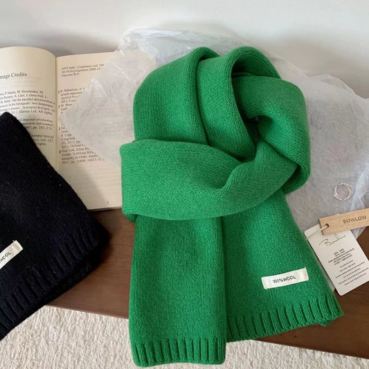 Warm Knitted Scarf - Light Green - View 1
