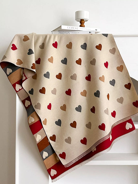 Heart Pattern Warm Scarf - Beige - View 2