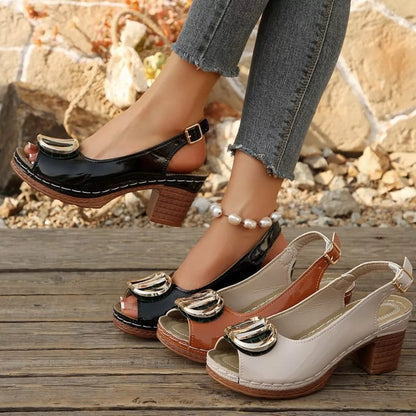 Peep Toe Block Heels Sandals - Color comparison - View 1