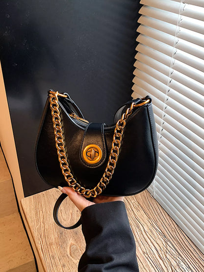 Chain Accent Shoulder Bag - Black - View 1