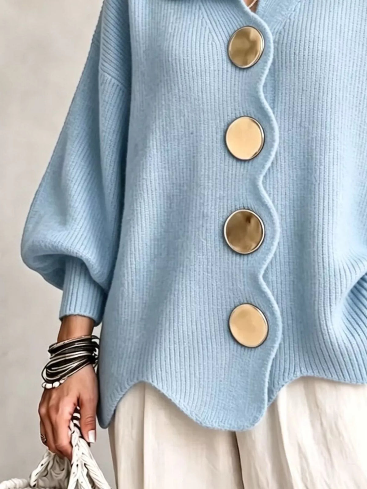Full Size Scalloped-Edge Button-Down Cardigan Plus Size - Light Blue - View 3