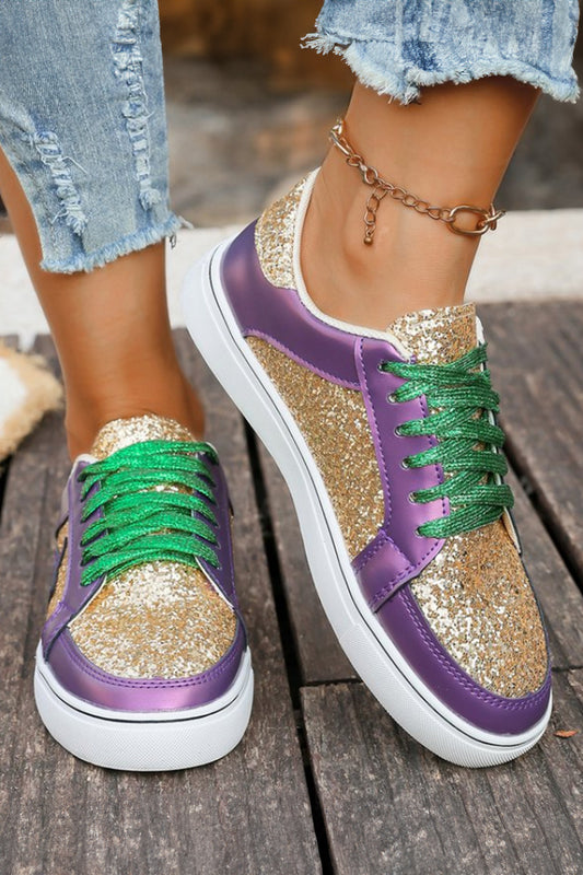 Tillandsia Purple Glitter Star PU Leather Sneakers - Tillandsia Purple - 2