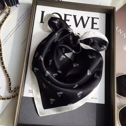 Printed Lightweight Silk Scarf - Black - View 2