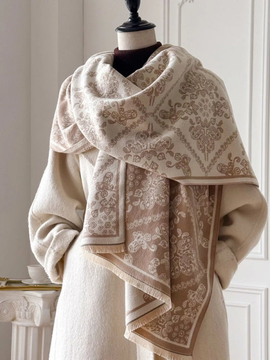 Raw Hem Knitted Scarf - Khaki - View 2