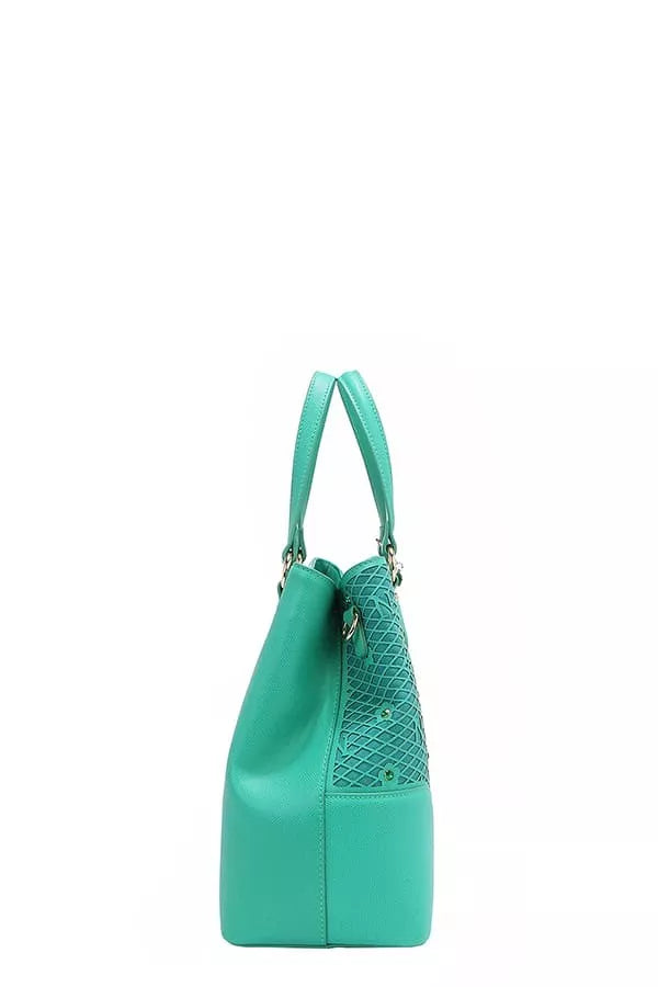 Nicole Lee USA Monogram Pattern Handbag with Rhinestones Decor - EMERALD - View 9