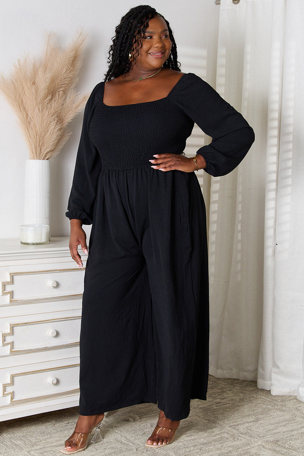 Double Take Square Neck Jumpsuit with Pockets - Black - View 7