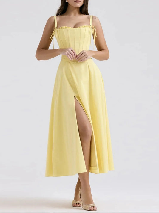 Slit Sleeveless Zip Back Midi Dress - product photo 1