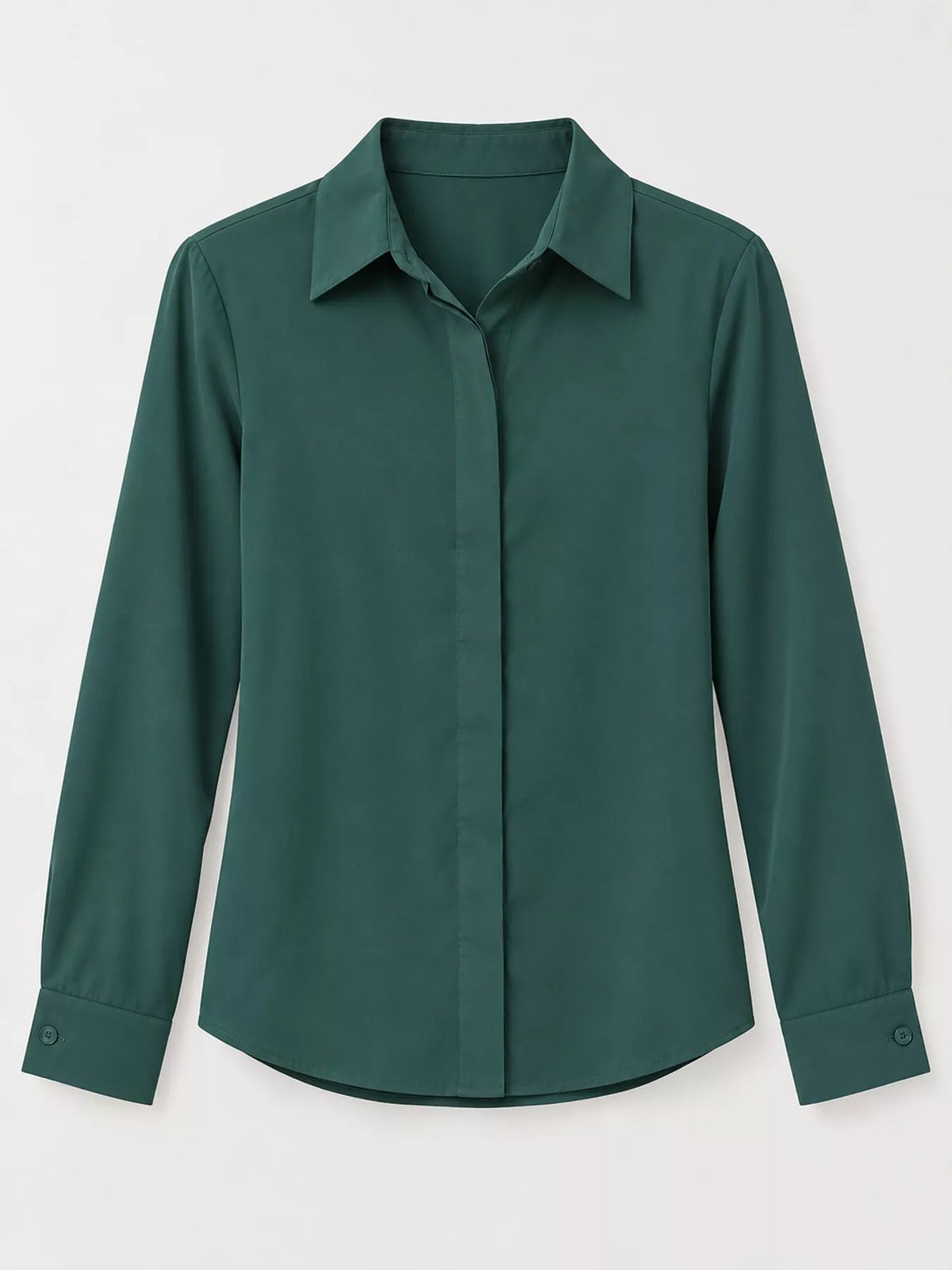 Button Up Long-Sleeve Shirt - Dark Green - View 74
