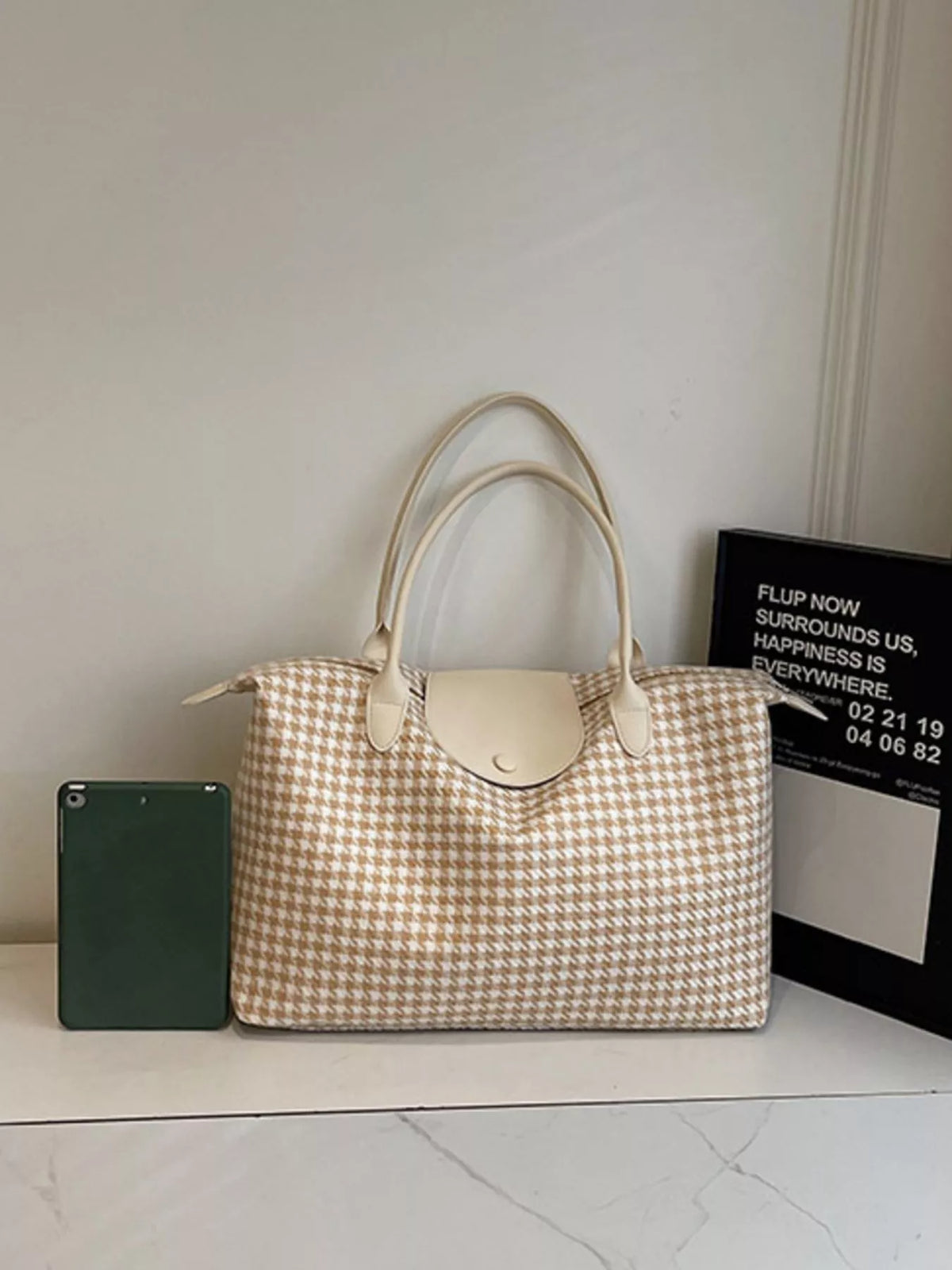 Plaid Pattern Travel Bag - Beige - View 3