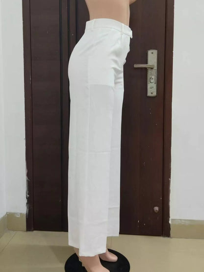 High-Waisted Wide-Leg Pants - Ivory White - View 5