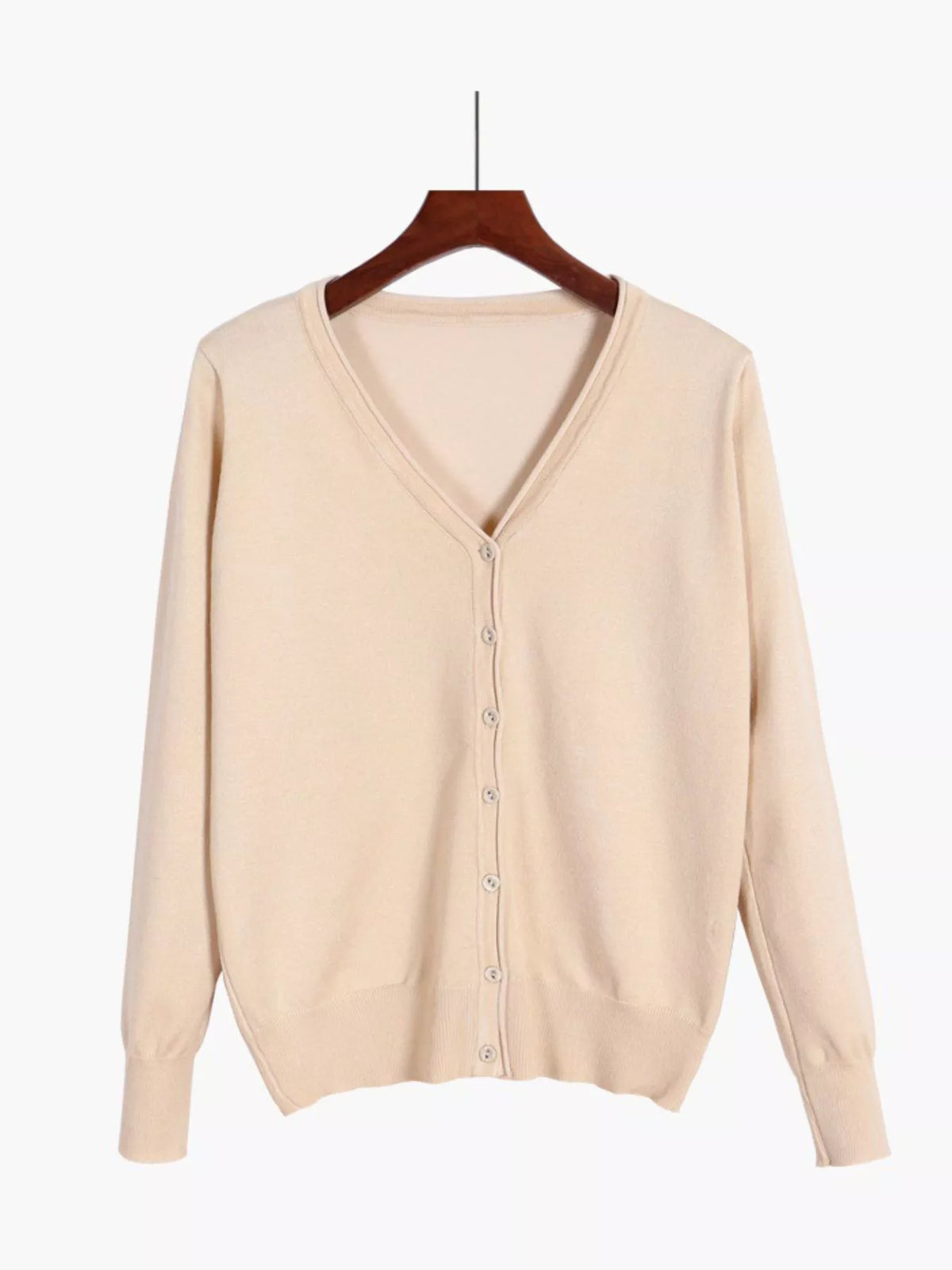Classic V-Neck Button-Down Knit Cardigan - Apricot - View 14