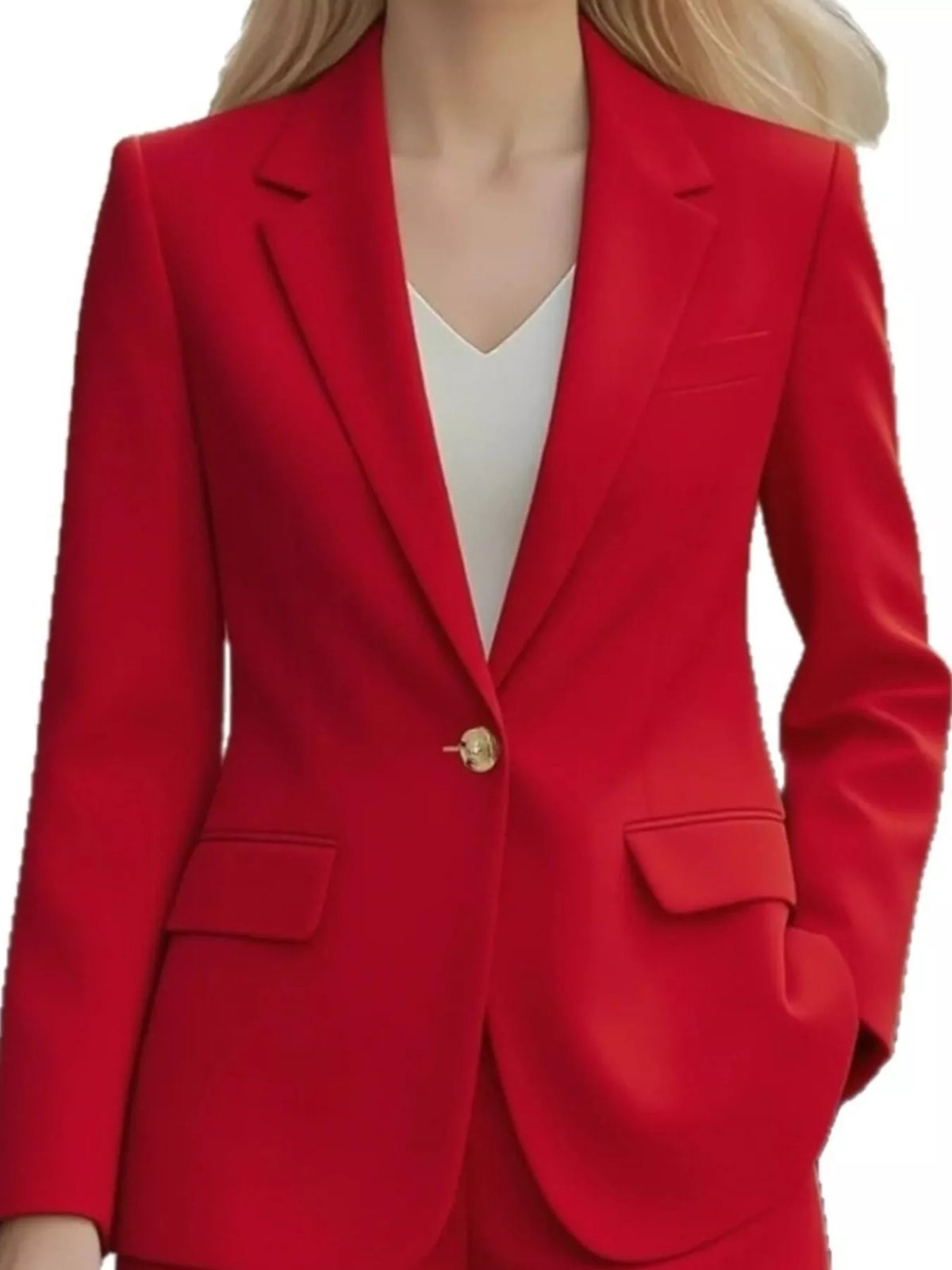 Lapel Collar One Button Blazer - Red - View 10