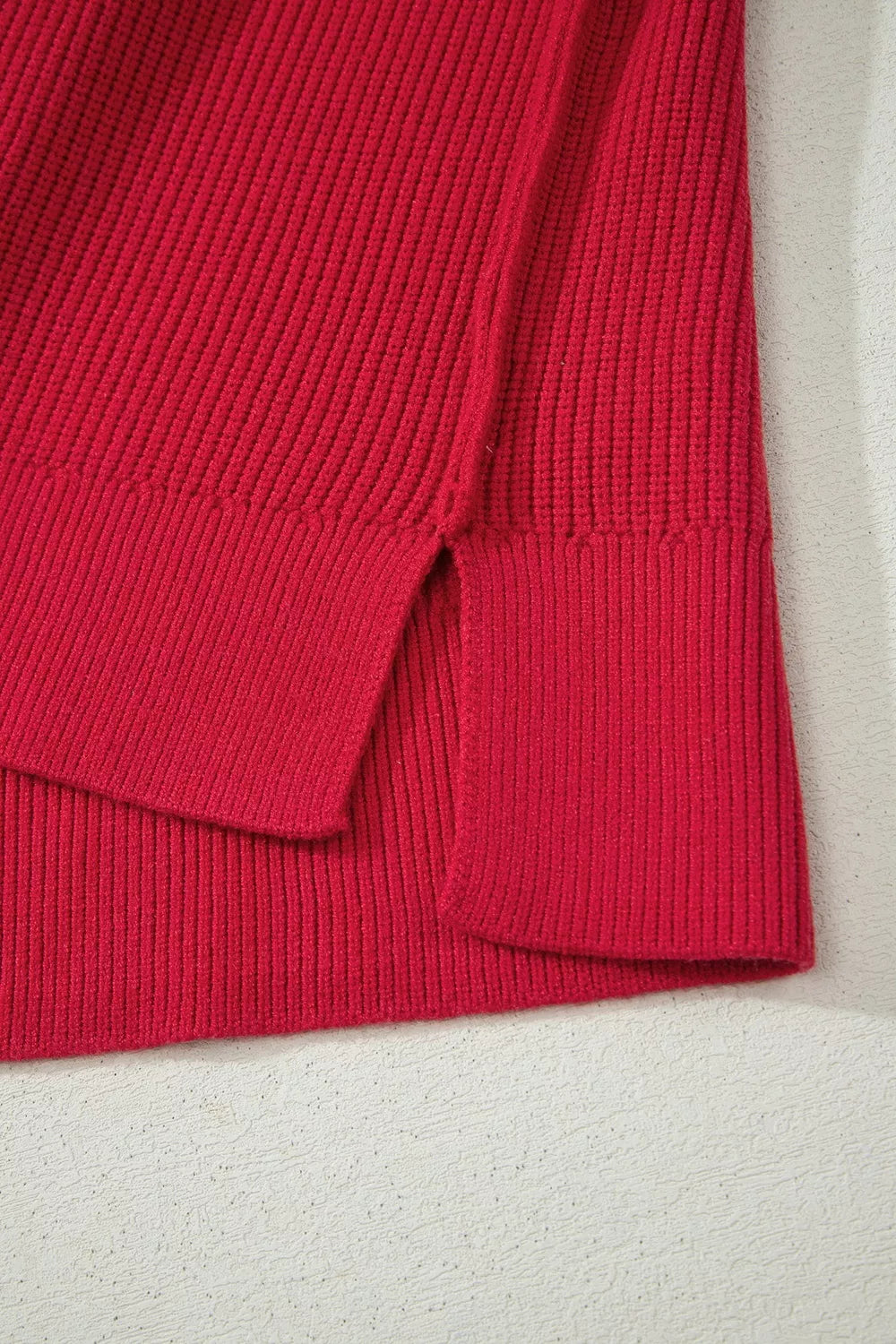 Long Sleeve Ribbed Knit Stand Neck Regular Fit Sweater - Rust - View 9