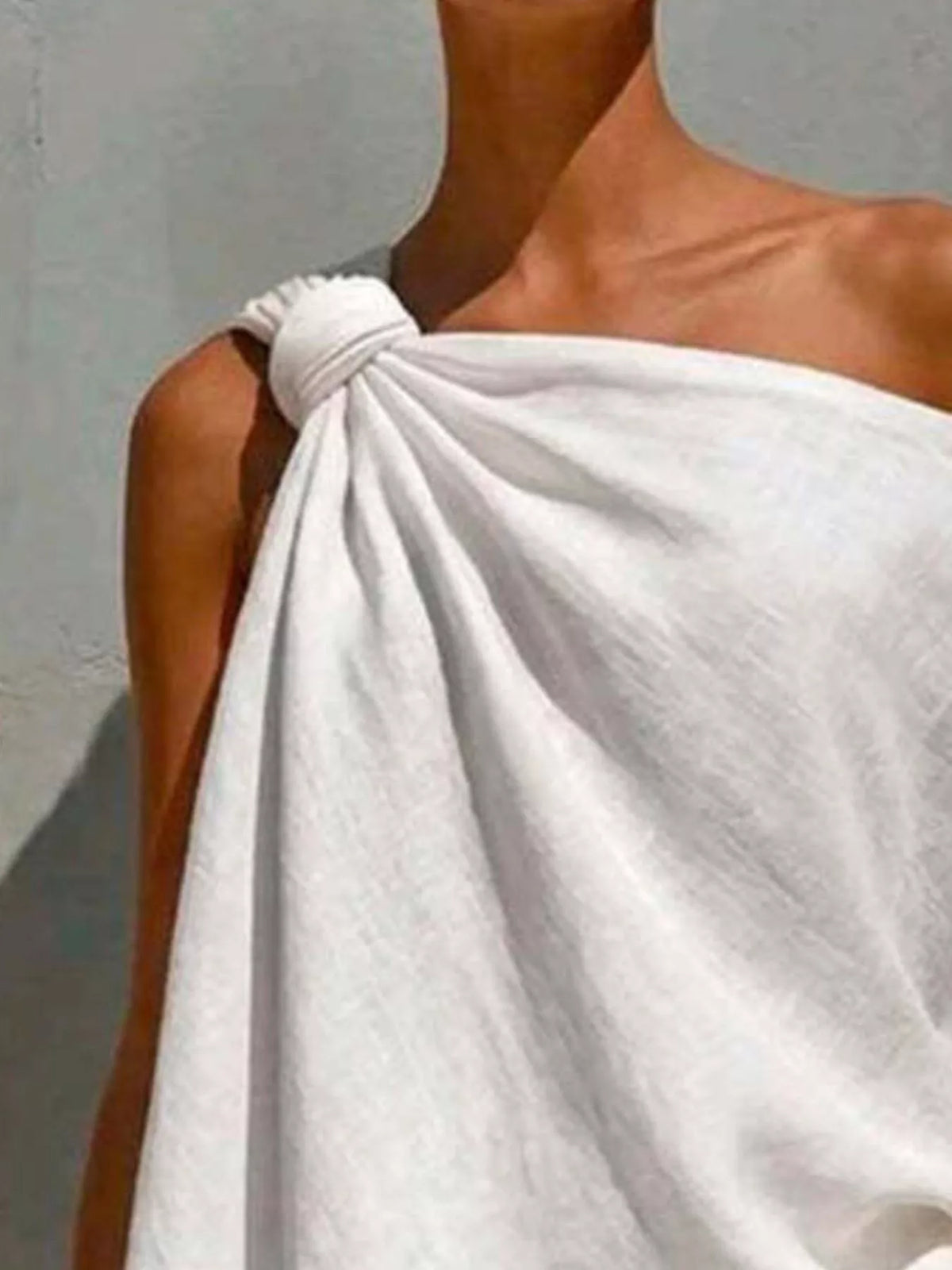 Full Size One-Shoulder Knot Detail Blouse Plus Size - White - View 3