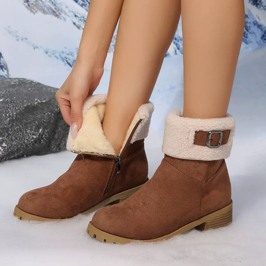 Round Toe Block Heels Boots - Brown - View 2