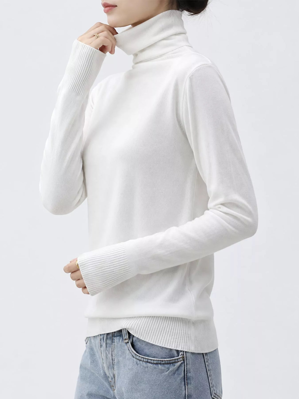 Full Size Slim-Fit Turtleneck Knit Top Plus Size - White - View 2
