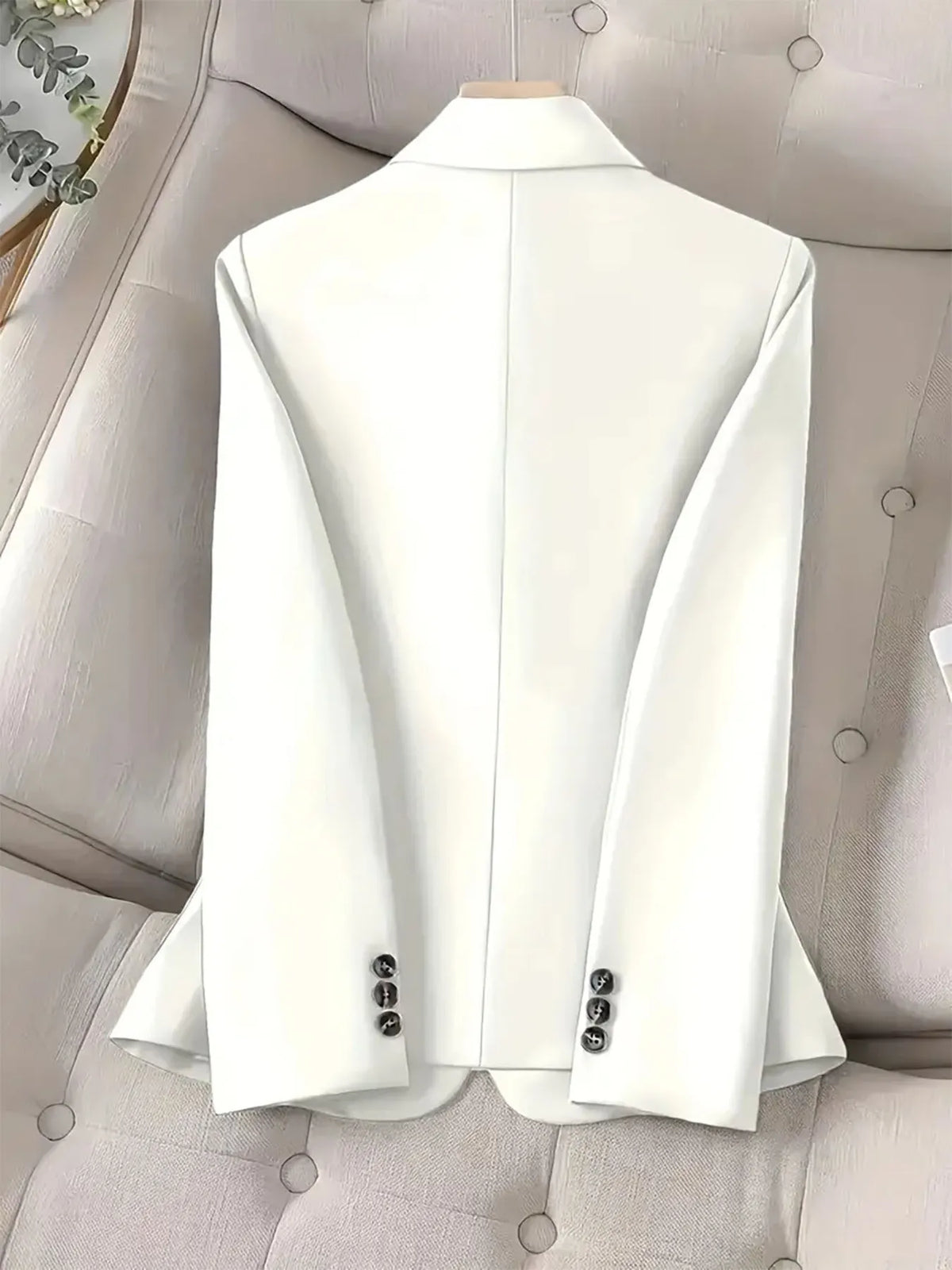 One-Button Blazer with Pockets - White - View 9