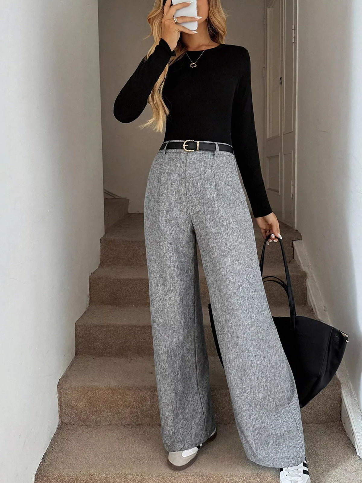 Wide-Leg Pants - Grey - View 1