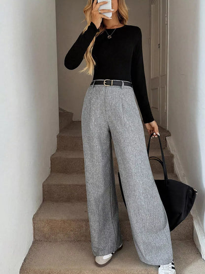 Wide-Leg Pants - Grey - View 1
