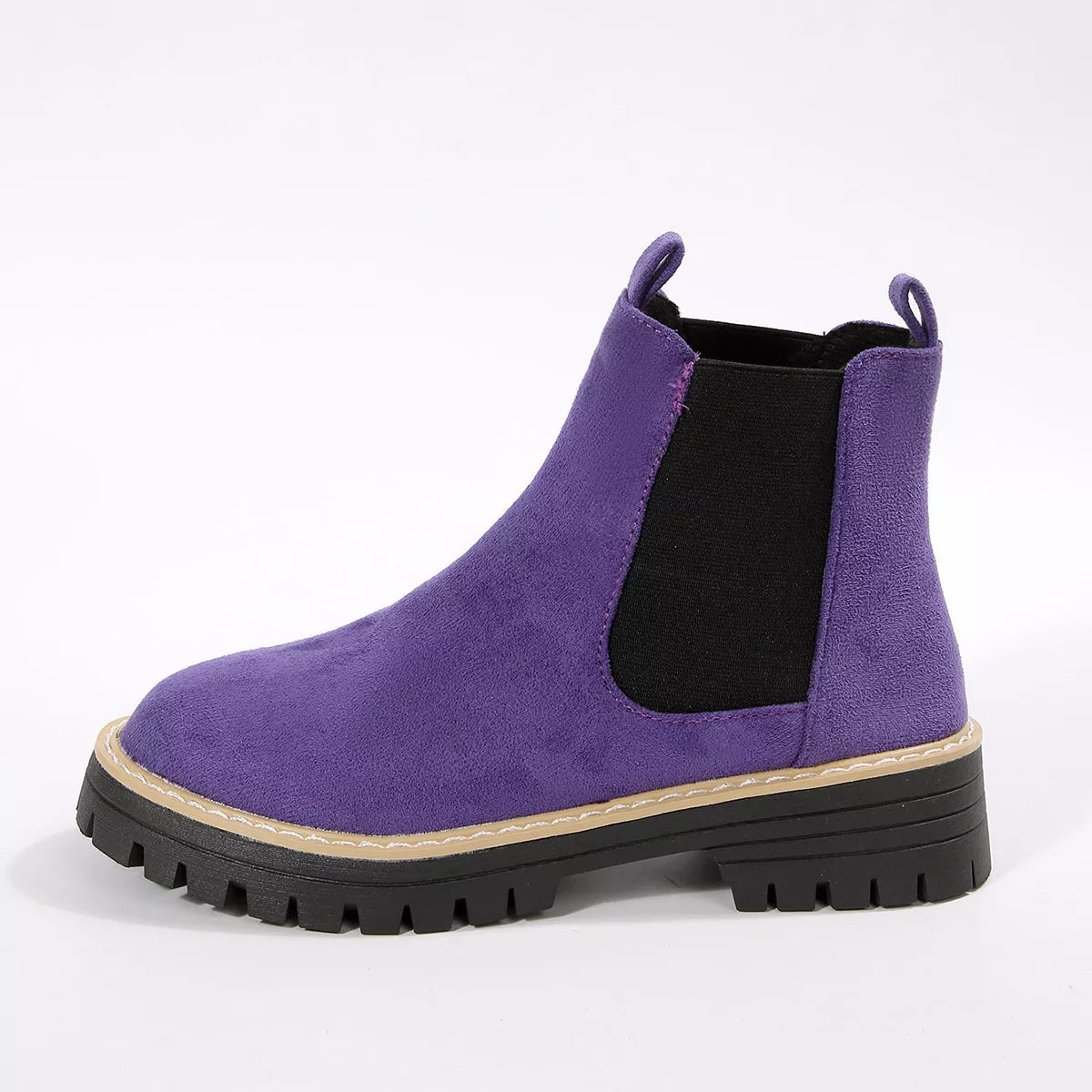 Round Toe Block Heels Boots - Purple - View 18