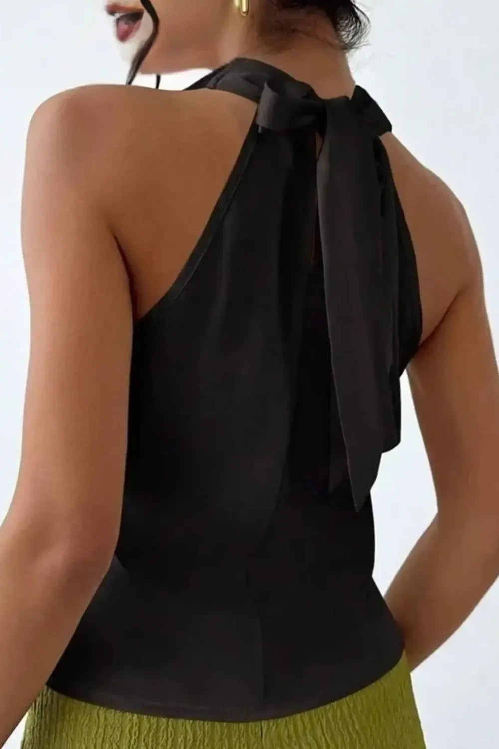 Satin Cowl Neck Sleeveless Blouse - Black - View 7