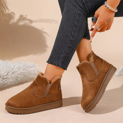 Plush Lined Winter Ankle Boots - Camel - View 1