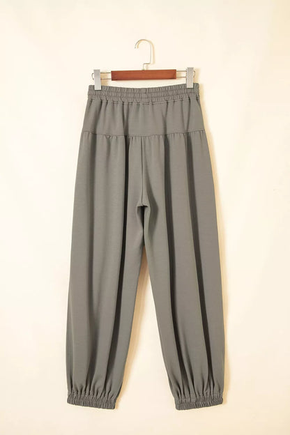 Elastic Waist Drawstring Wide Leg Full Length Pants - Army Green - View 5