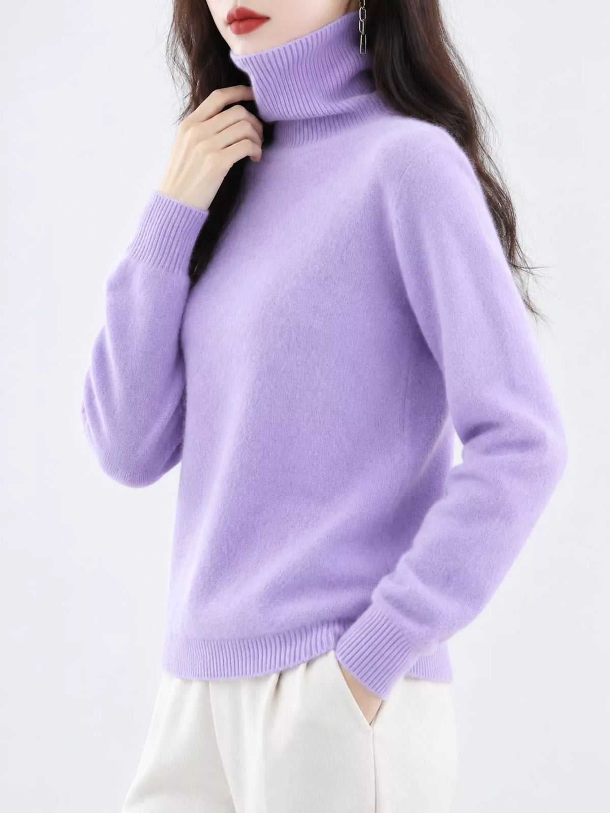 Full Size Turtleneck Long Sleeve Sweater Plus Size - Lavender - View 57