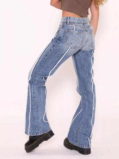 Striped Low-Rise Flare Jeans - Blue - View 4