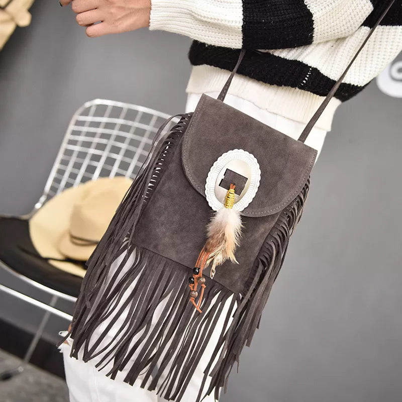 Fringe Tassel Crossbody Bag - Grey - View 2