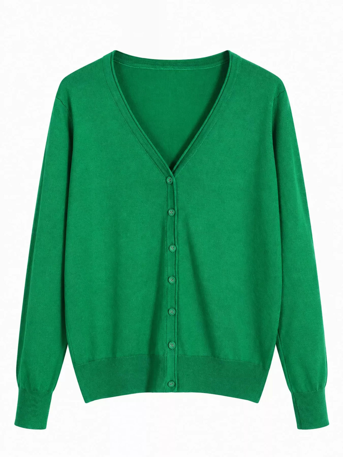 Classic V-Neck Button-Down Knit Cardigan - Grass Green - View 38