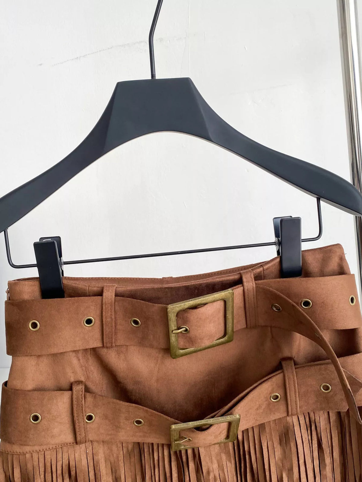 Fringe Belted Mini Skirt - Khaki - View 7