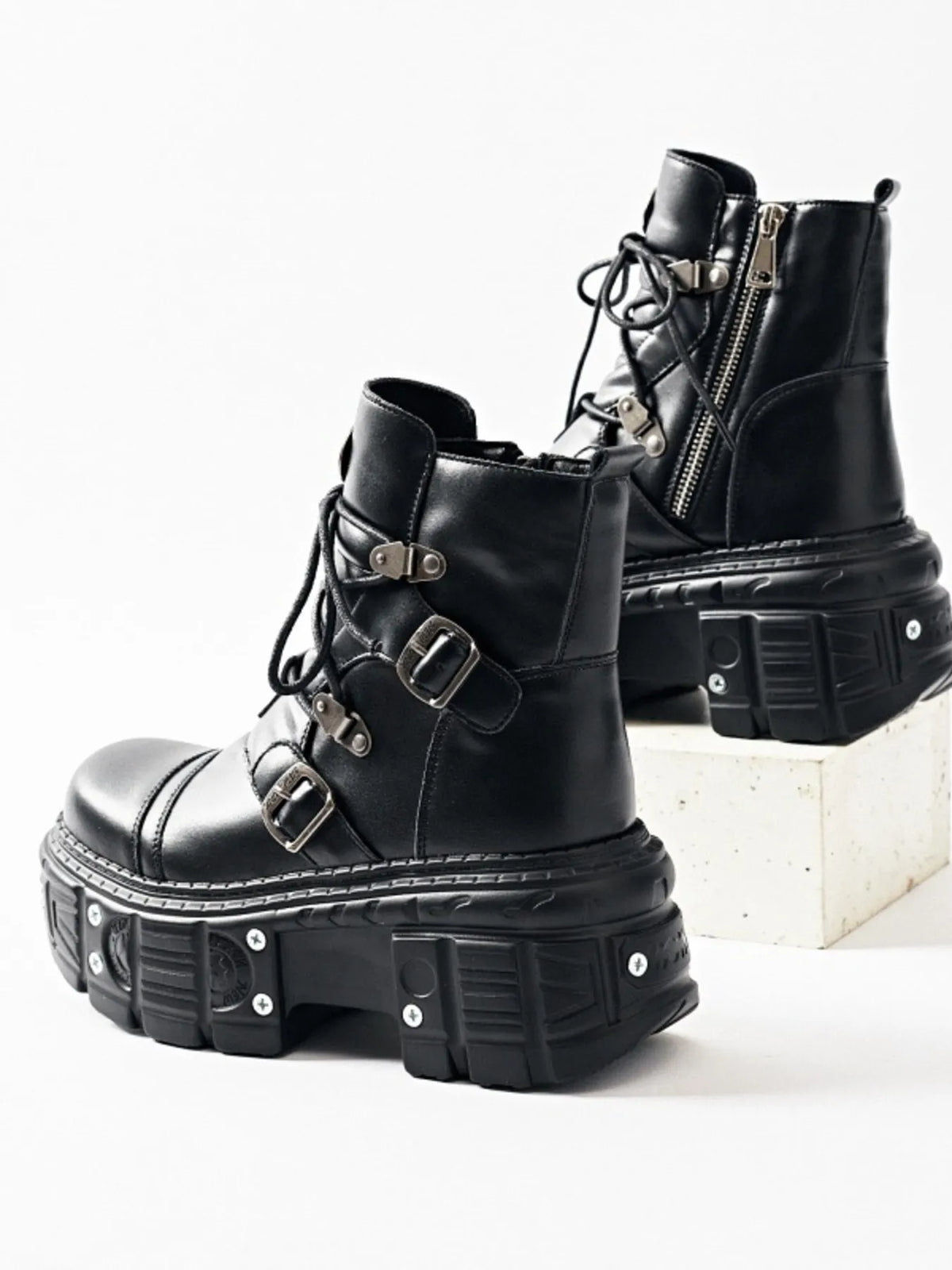 Lace Up Platform Boots - Black - View 3
