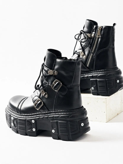 Lace Up Platform Boots - Black - View 3