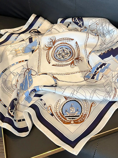 Nautical Print Silk Square Scarf - Ivory - View 4