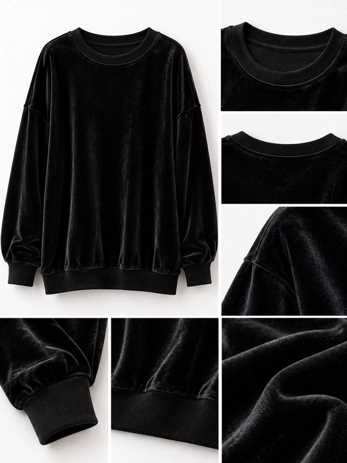 Full Size Crew Neck Drop Shoulder Sweatshirt Plus Size - Black - View 6